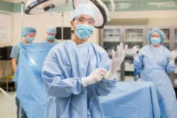 A surgeon prepares for surgery.