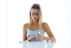Woman taking glucose test.