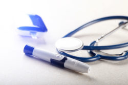 Personal blood glucometer and lancet with stethoscope