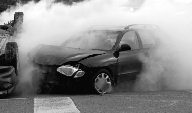 Black and white car accident