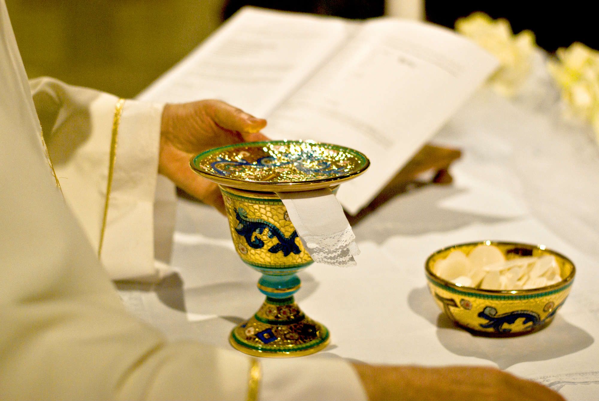 Bread and wine at Catholic church.