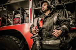 Firefighter with waterhose