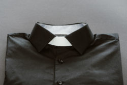 A Catholic priest's black shirt and Roman collar