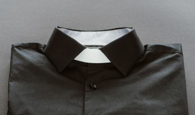 A Catholic priest's black shirt and Roman collar
