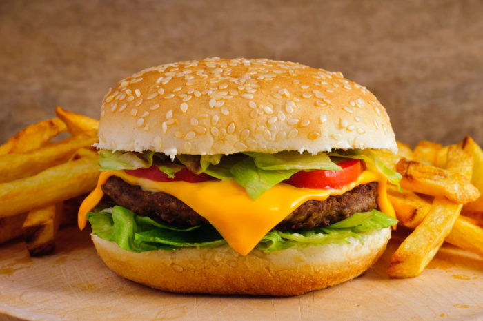 cheeseburger and fries from Checkers Drive-In