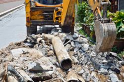 Construction vehicle with debris