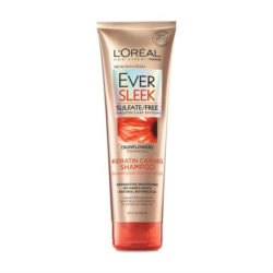 bottle of L'Oreal Eversleek sulfate free keratin caring shampoo