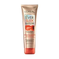 bottle of L'Oreal Eversleek sulfate free keratin caring shampoo