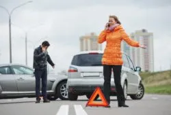 Car accident with upset drivers on phones