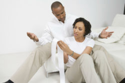 A couple stresses over finances.