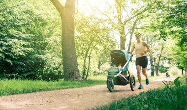 Woman pushing baby hopes the Britax jogging stroller isn't defective.