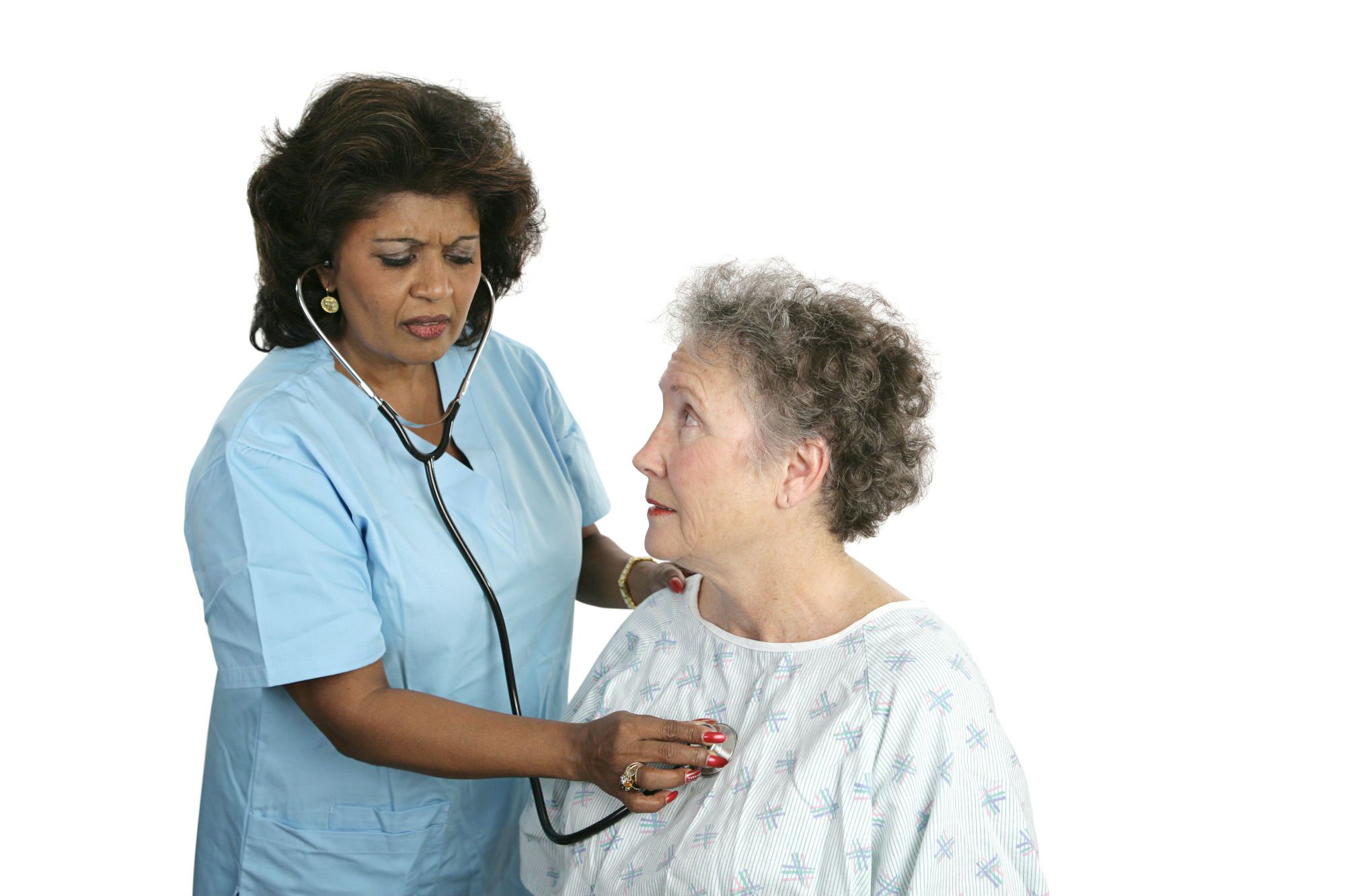 Doctor checking woman's heart