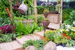 Garden landscaping with flowers