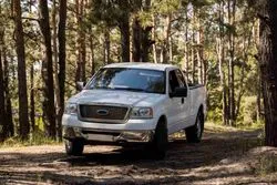 white pickup truck in woods
