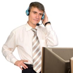 man wearing headset at work