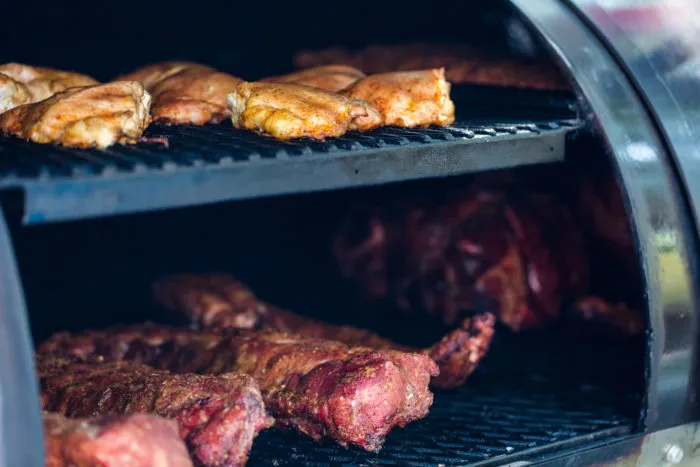 Traeger wood pellets being used in smoker