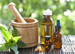 CBD products on a wicker table