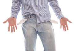 man or student with empty pockets