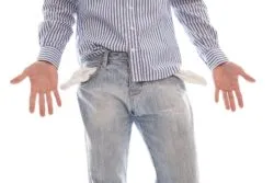 man or student with empty pockets