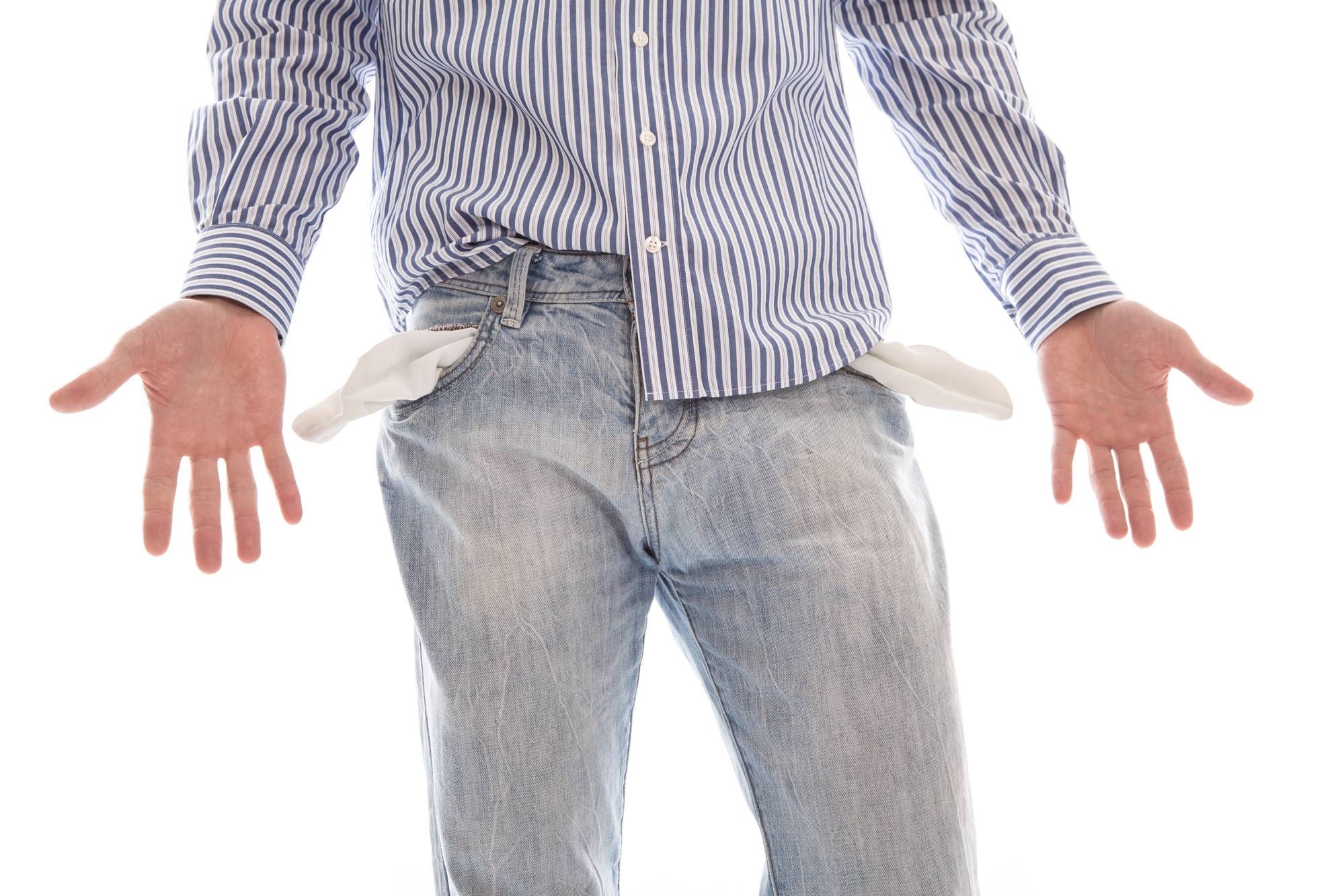 man or student with empty pockets