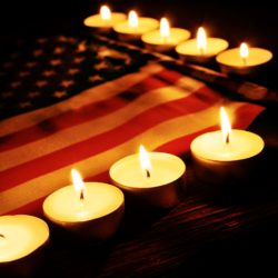 September 11 memorial, US flag and candles