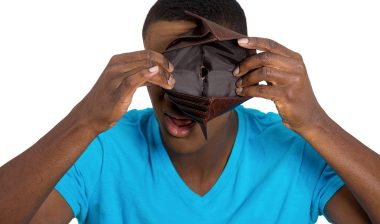 Broke man with empty wallet