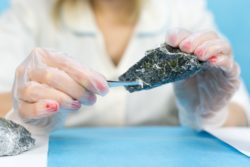 asbestos being tested by lab tech