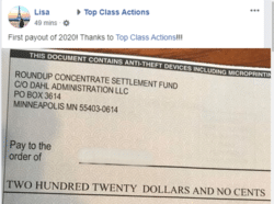 Roundup Concentrate settlement check