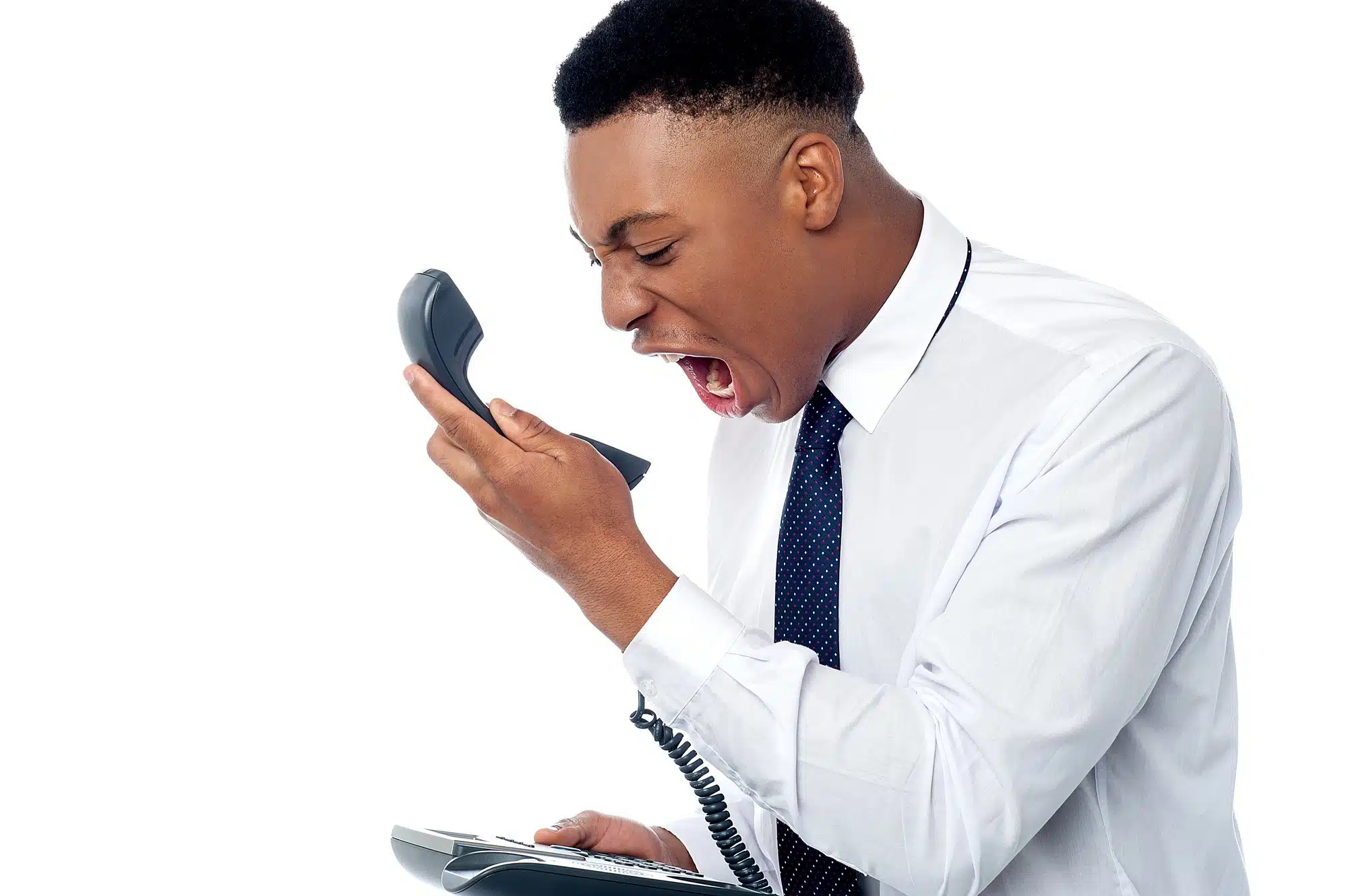 angry african american man dealing with robocalls