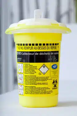 yellow biological waste bin