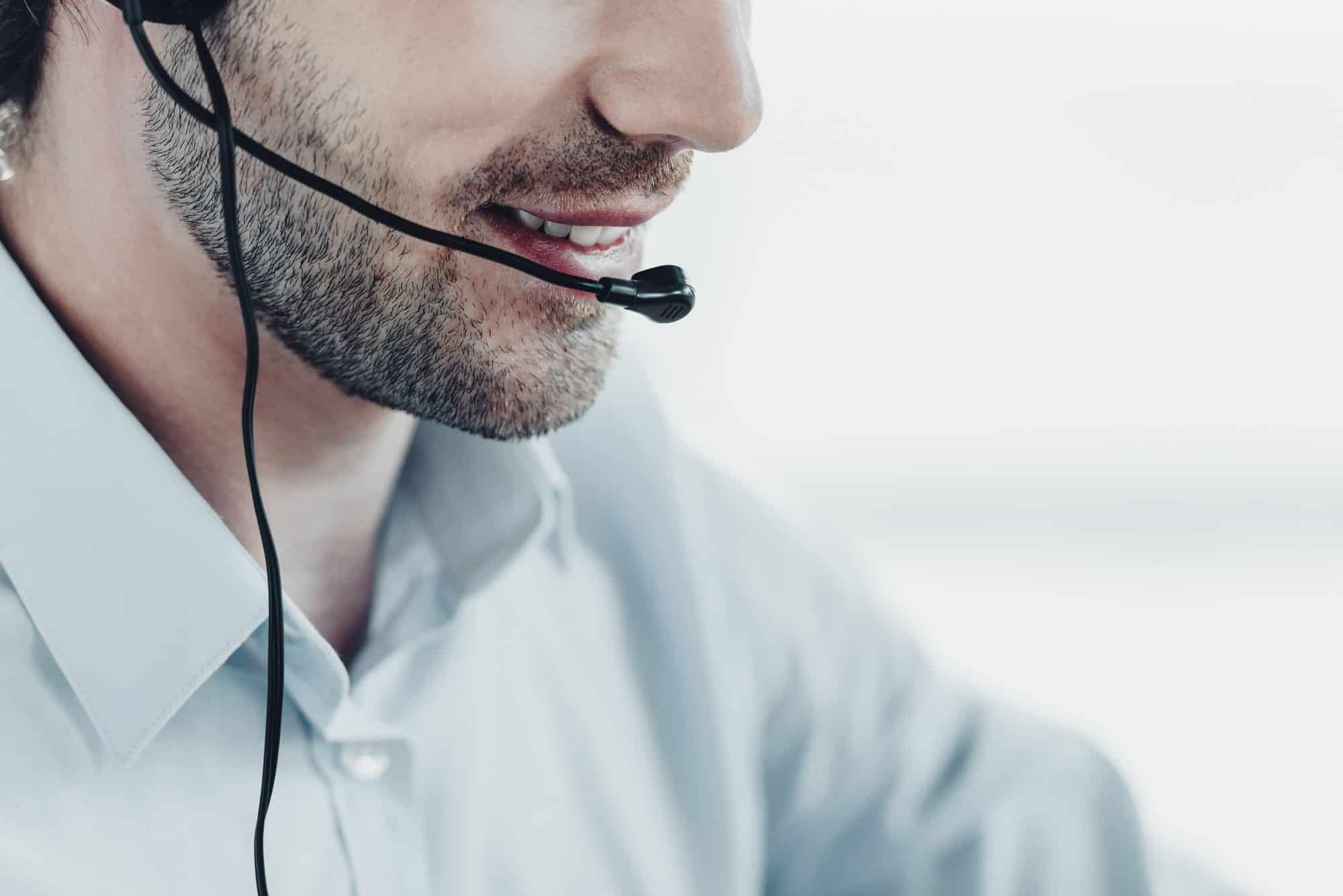 close up of male call center worker