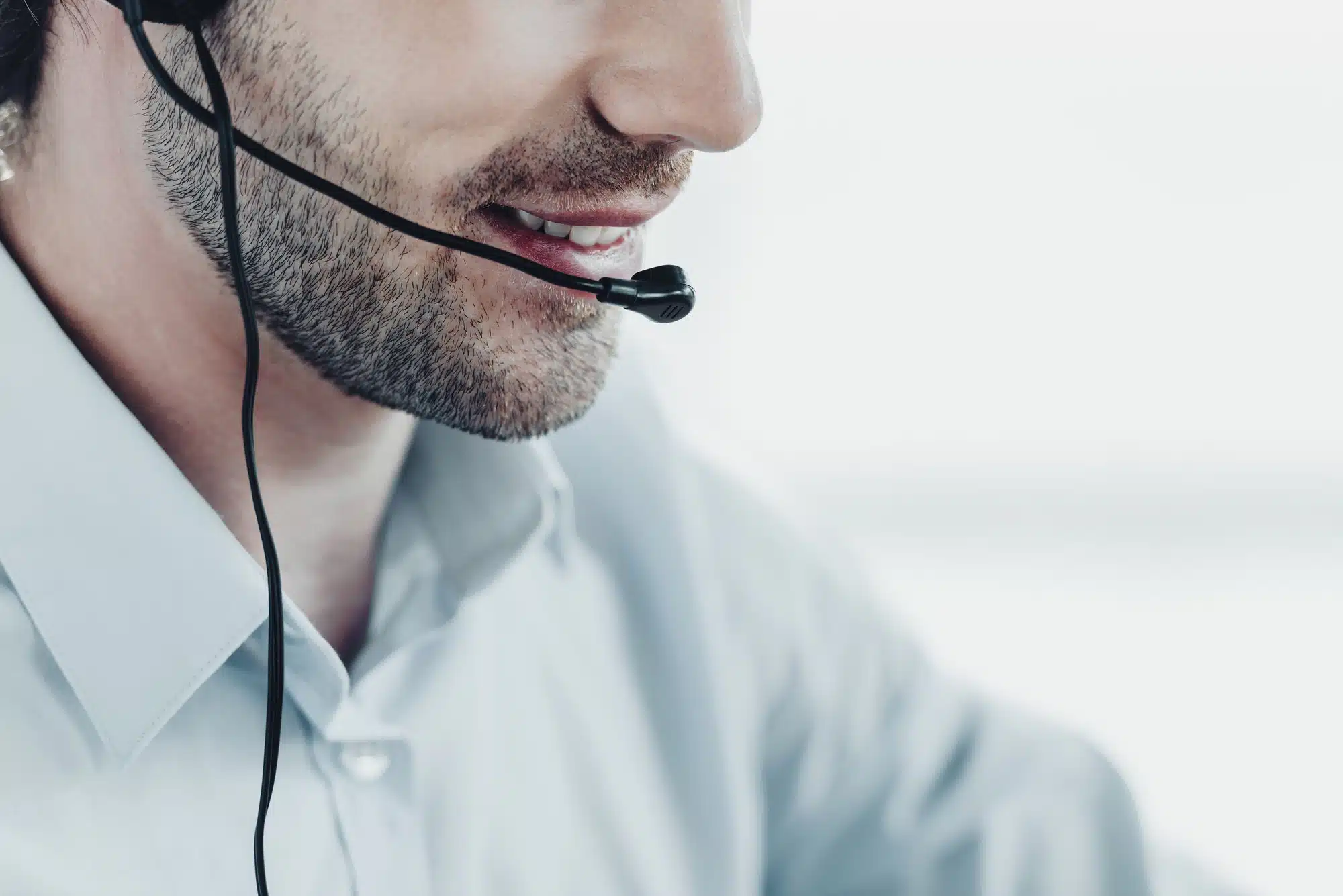 close up of male call center worker