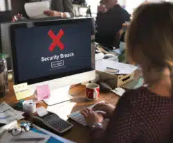 Security breach sign on computer