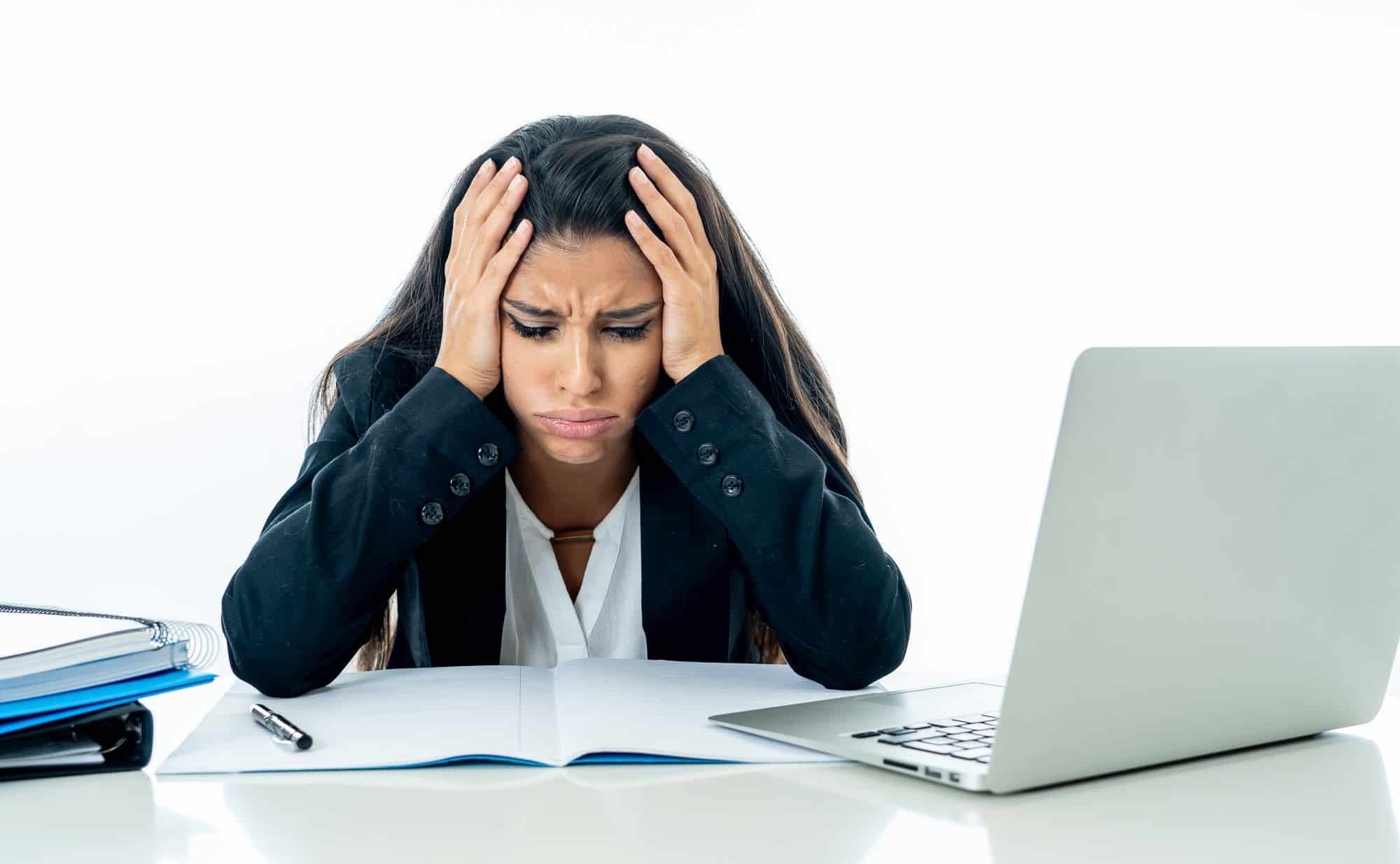 stressed woman at laptop