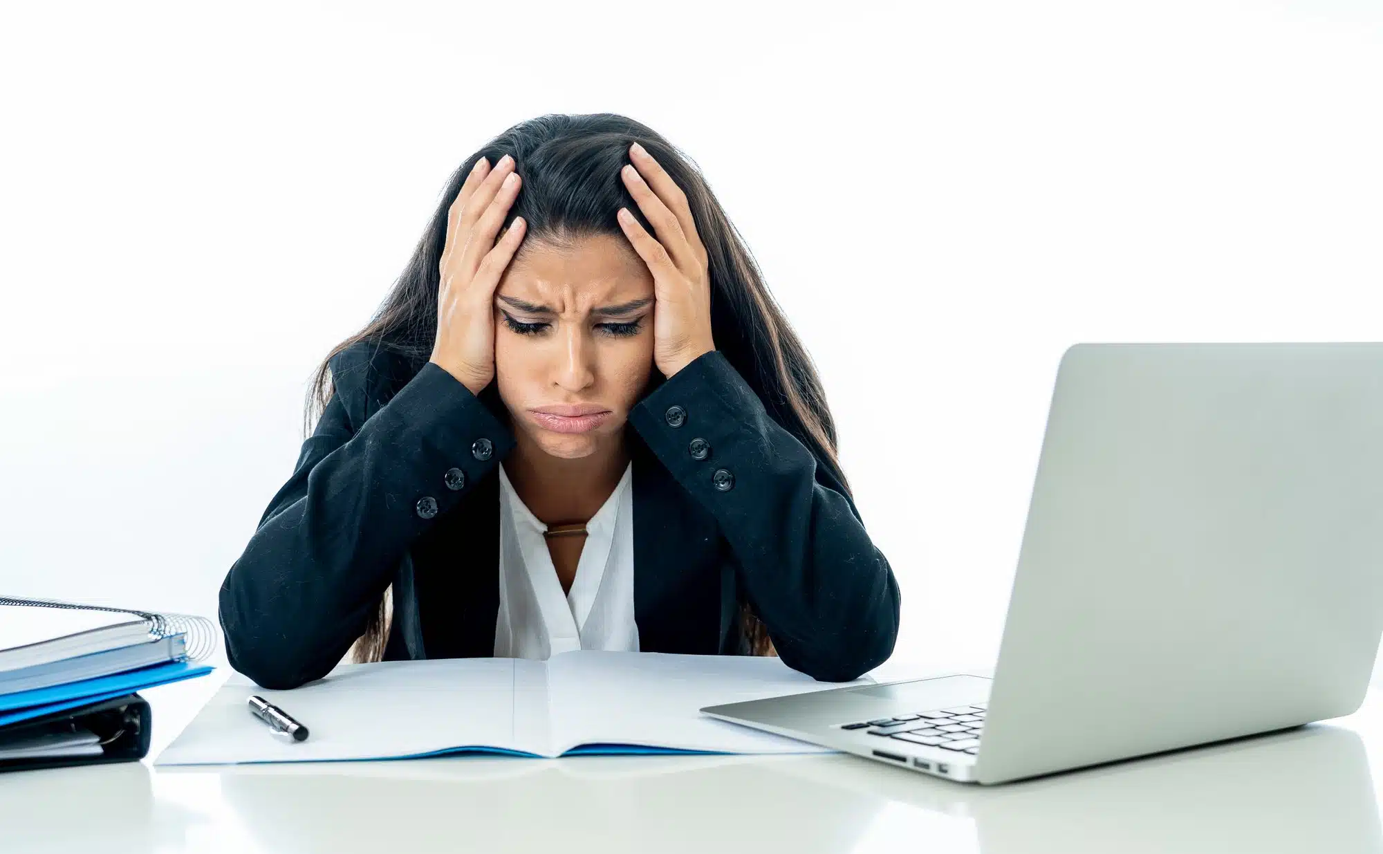 stressed woman at laptop