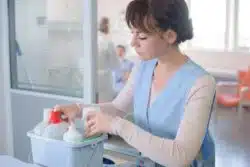 female hospital janitor