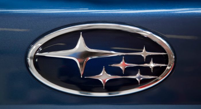 A subaru logo on a vehicle.