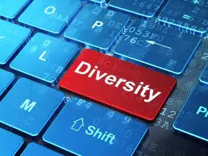 Red "Diversity" key on silver computer keyboard