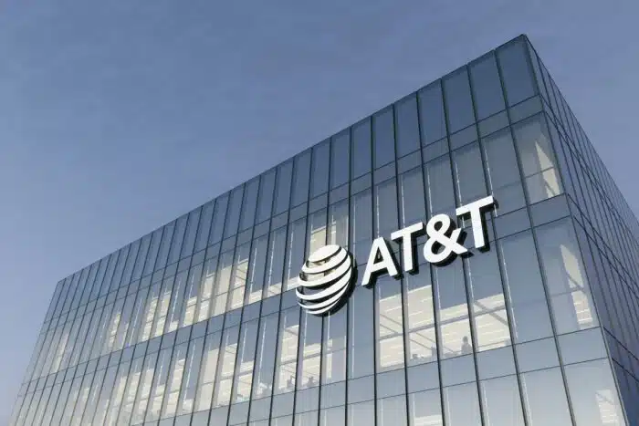 ATT Corporation Signage Logo on Top of Glass Building.