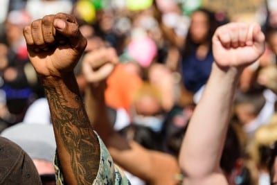 Fists raised at Black Lives Matter protest