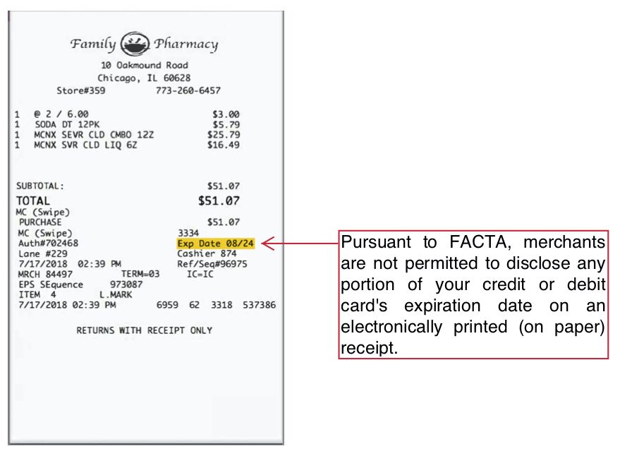 Receipt showing FACTA violation