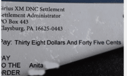 Sirius TCPA comment about received settlement checks in the mail.