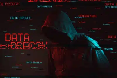 Data breach graphic of man in hood, digital info background - Wattpad