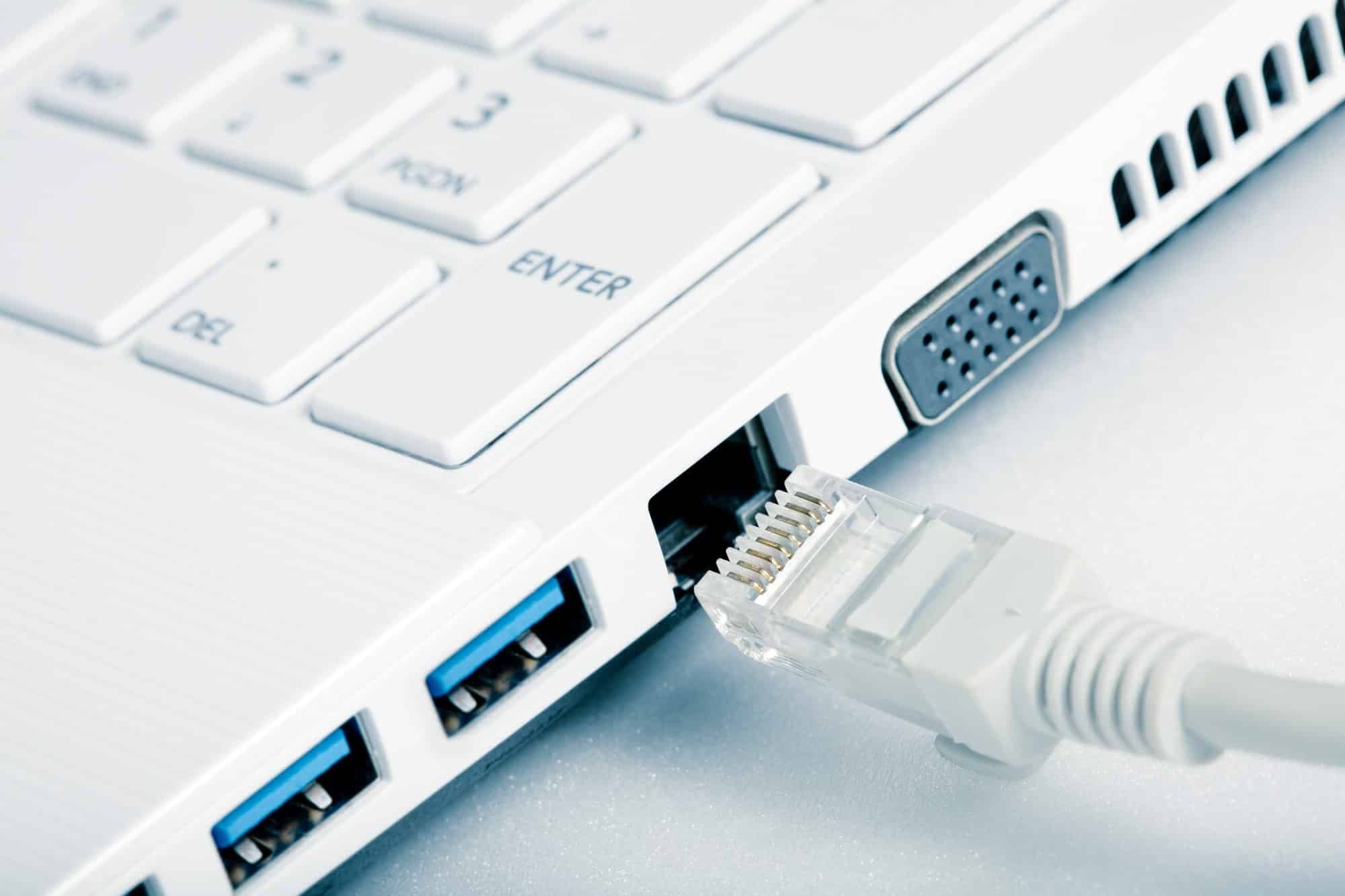 RNC internet cable plugging into laptop