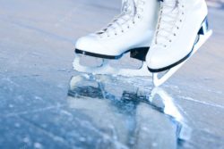 Close up of skates on ice