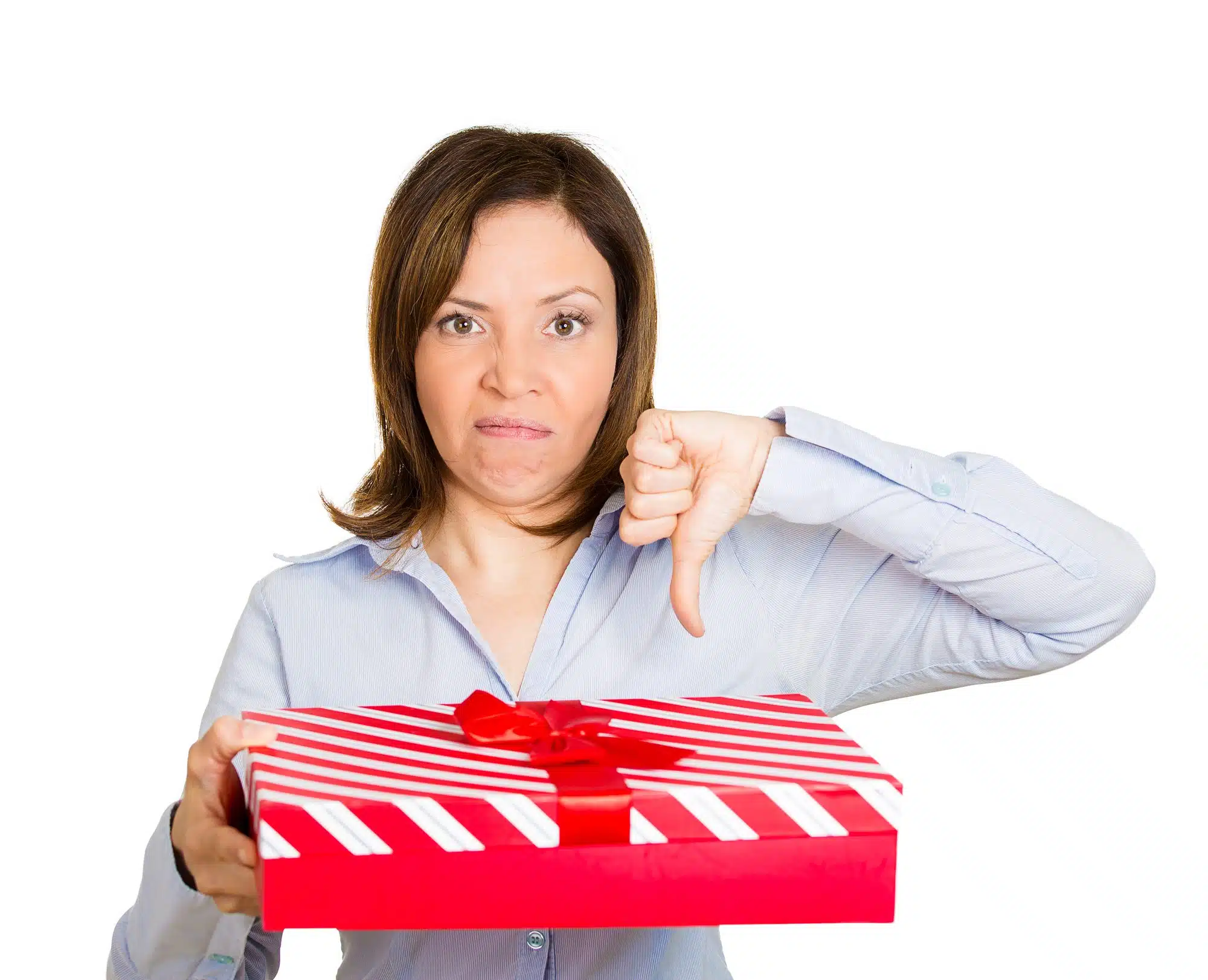 woman giving an item the thumbs down