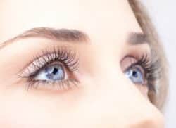 Close up of woman's blue eyes
