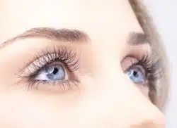 Close up of woman's blue eyes