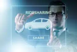 Businessman and rideshare concept on screen