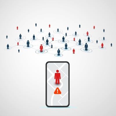 Graphic representing contact tracing with a smartphone